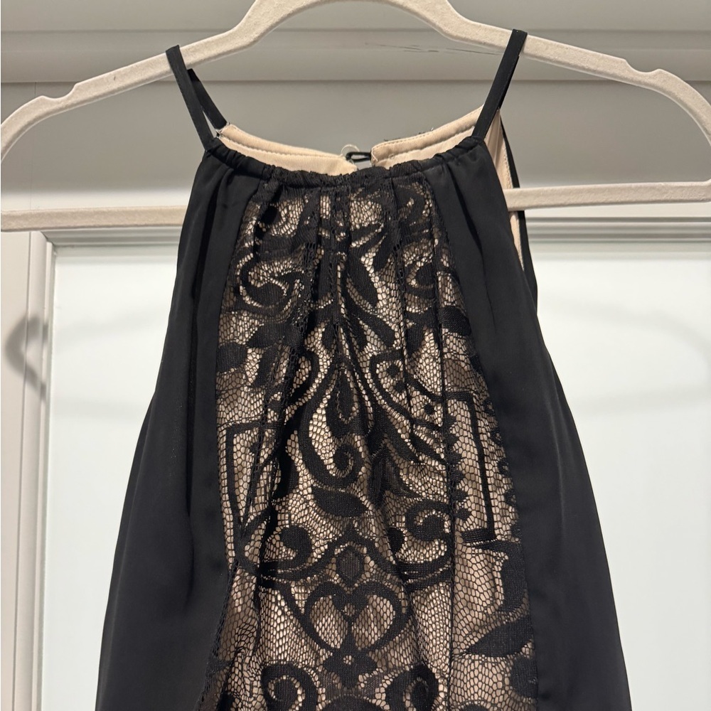 London Times Black Nude Lace Chiffon Halter Maxi Evening Gown – Size 6 - Picture 5 of 14